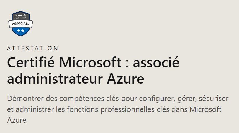 Certifié Microsoft  associé administrateur Azure