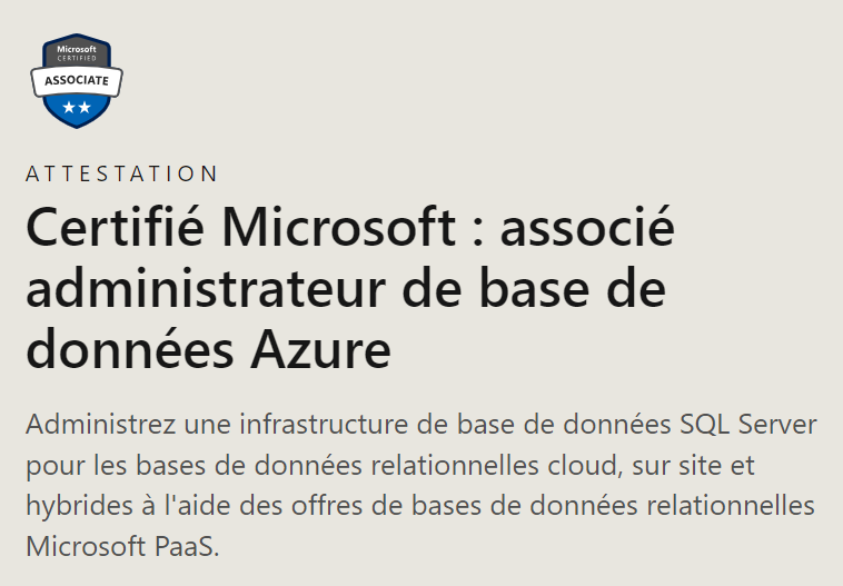 Certifié Microsoft : associé administrateur de base de données Azure