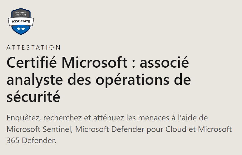 Certifié Microsoft : associé analyste des opérations de sécurité