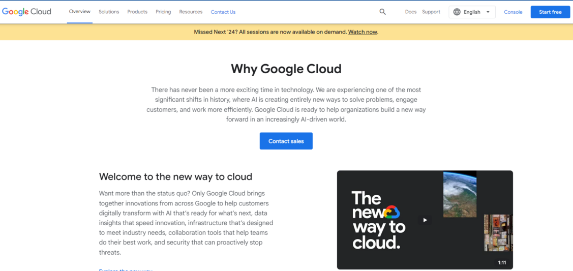 page d'accueil de google cloud