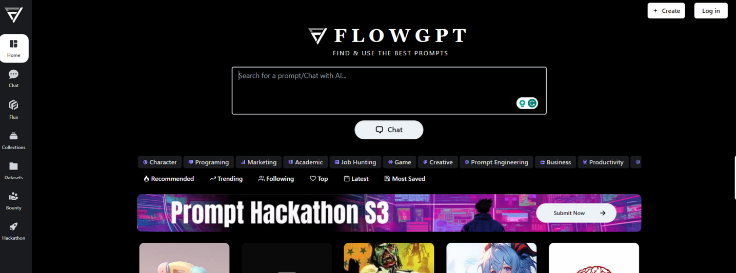 Page d'accueil FlowGPT