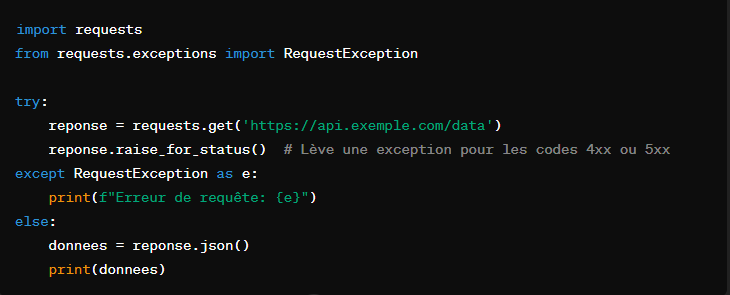 Code: La requête EXCEPTION avec ‘requests.exceptions.RequestException’