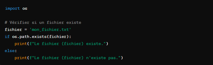 Code: Vérifier l'existence d'un fichier avec ‘os.path.exists()’